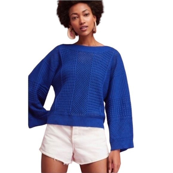 Moth Anthropologie Cobalt Sweater Small Blue Reese Kimono‎ Dolman Sleeve - Picture 2 of 12